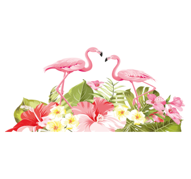 Vinyl teppich tiere mit tropischen flamingoblumen - TenStickers
