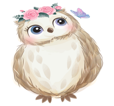 Vinyl teppich tiere mit baby-eule und blumen - TenStickers