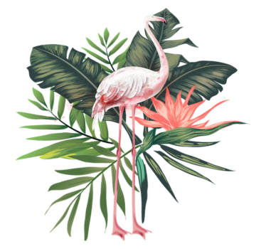 Vinyl teppich tiere aquarell flamingo und blätter - TenStickers