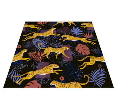 Vinyl teppich tiere mit tropischen blättern und leoparden - TenStickers