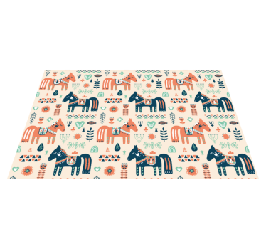 Vinyl teppich tiere mit nordischen blättern auf beige - TenStickers