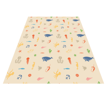 Vinyl teppich tiere mit meerestieren auf hellem beige - TenStickers