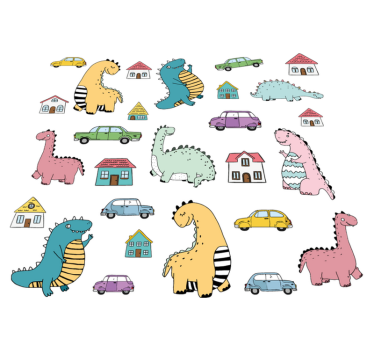 Vinyl teppich tiere mit bunten dinosaurierfiguren - TenStickers