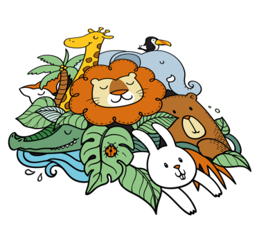 Vinyl teppich tiere verspielt mit tieren - TenStickers