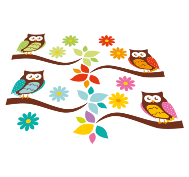 Vinyl teppich tiere bunte eulen anordnung - TenStickers