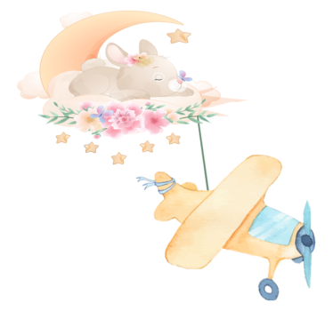 Vinyl teppich tiere hase schläft auf dem mond mit spielzeug - TenStickers