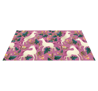 Vinyl teppich tiere im pinken floralen pferde-design - TenStickers
