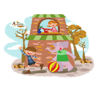 Vinyl teppich tiere elefant und spielende kinder - TenStickers