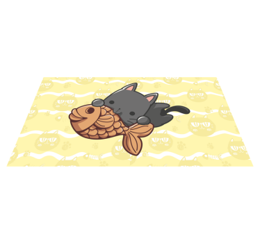 Vinyl Teppich Tiere babykatze isst fisch - TenStickers