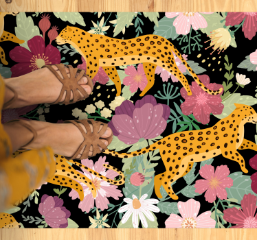 Vinyl Teppich Tiere leoparden-blumenmuster - TenStickers
