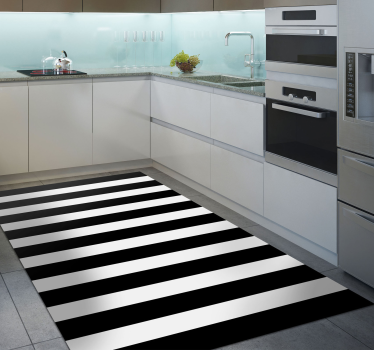 Vinylteppich geometrisch Küche schwarz und weiß Streifen - TenStickers