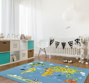Tierweltkarte kinder vinyl teppich - TenStickers