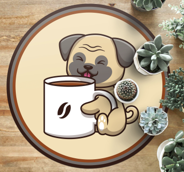 Vinyl Teppich Tiere süße mops-tasse - TenStickers