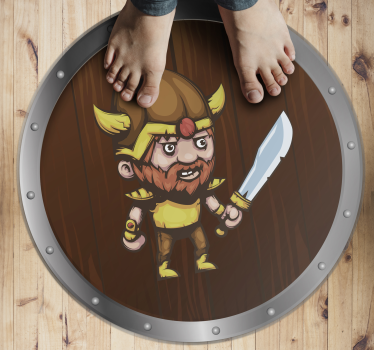 Vinyl teppich kindlich mit wikingerkrieger auf braunem grund - TenStickers