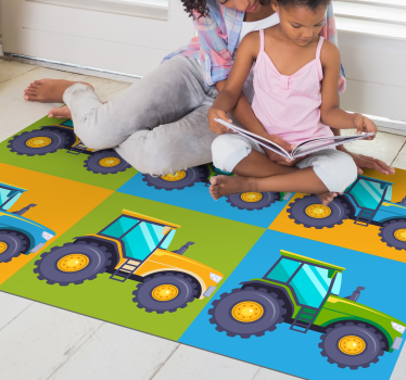 Vinyl Teppich kindlich bunte traktorquadrate - TenStickers
