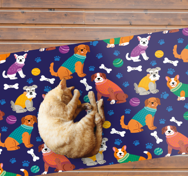 Vinyl Teppich kindlich bunt gekleidete welpen - TenStickers