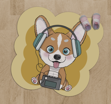 Vinyl Teppich kindlich welpenkopfhörerillustration - TenStickers