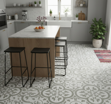 Vinyl teppich küche azulejo marrakesch evergreen fog - TenStickers
