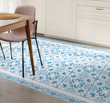 Vinyl Teppich Küche azurblaue botanische elemente - TenStickers