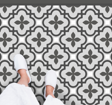 Vinyl Teppich Küche Graues und weißes klassisches blumenmuster - TenStickers