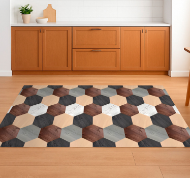 Vinyl teppich küche in gemischten holzhexagonen - TenStickers