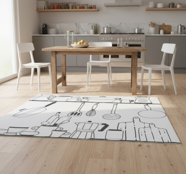 Vinyl teppich küche mit kochutensilien für regale - TenStickers