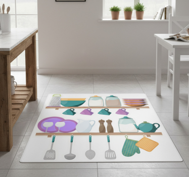 Vinyl teppich küche mit kochutensilienregalen - TenStickers