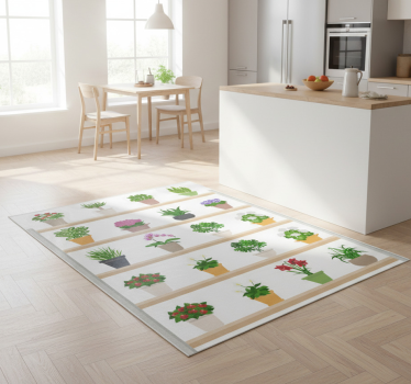 Vinyl teppich küche mit pflanzen auf regalen - TenStickers