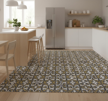 Vinyl teppich küche vintage beige florale fliesen - TenStickers