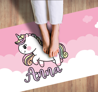 Vinyl Teppich kindlich anpassbares rosa einhorn - TenStickers