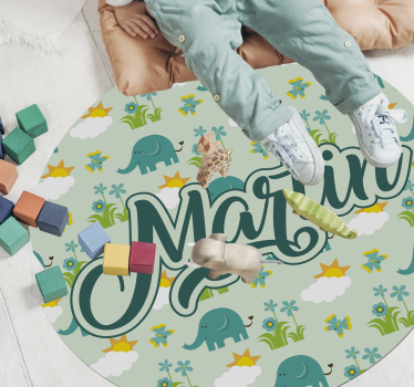 Vinyl Teppich kindlich elefanten und blumen mit namen - TenStickers