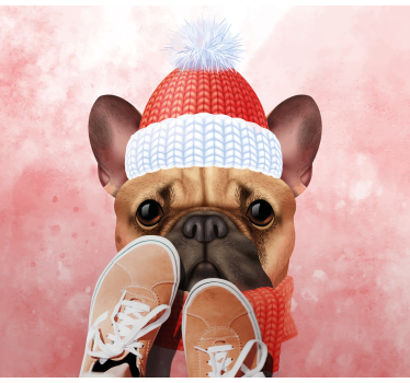 Vinyl Teppich Tiere französische bulldogge im winter - TenStickers