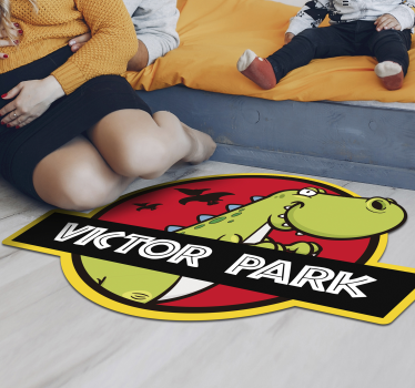 Personalisierbares Dinosaurieremblem Vinyl Teppich mit Namen - TenStickers