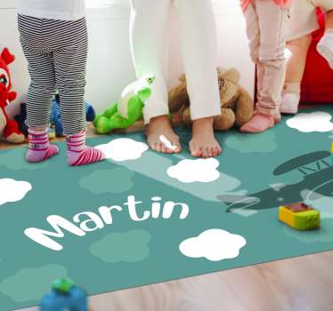 Vinyl Teppich kindlich wolken und flugzeug mit namen - TenStickers