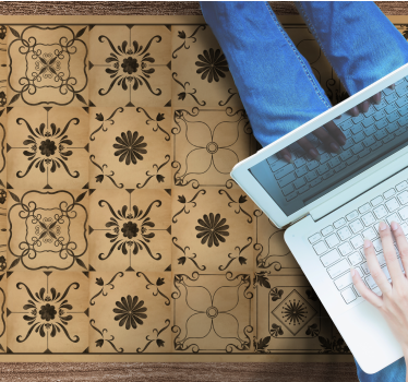 Vinyl Teppich Steinoptik klassisches blumenmotiv - TenStickers