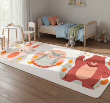 Vinyl teppich tiere bär und holzkaninchen - TenStickers