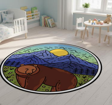 Vinyl teppich tiere berg mit bär rund - TenStickers
