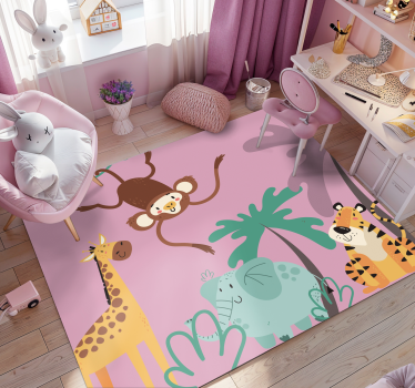 Bunte Cartoon Safari Tiere Vinyl Teppich Tiere - TenStickers