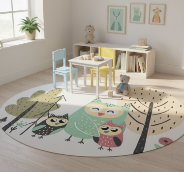 Vinyl teppich tiere bunte eulen im baum - TenStickers