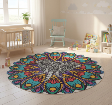 Vinyl teppich tiere bunter elefanten mandala - TenStickers