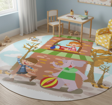 Vinyl teppich tiere elefant und spielende kinder - TenStickers