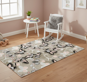 Vinyl teppich tiere in beige mit fliegenden schmetterlingen - TenStickers