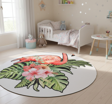 Vinyl teppich tiere flamingo mit blumen - TenStickers