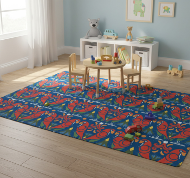Vinyl teppich tiere florales design auf blauem hintergrund - TenStickers