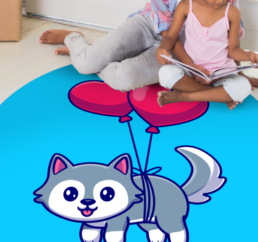 Vinyl Teppich Tiere wolfsbaby mit luftballons - TenStickers