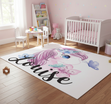 Vinyl teppich tiere großes augeneinhorn mit schmetterling - TenStickers