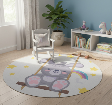 Vinyl teppich tiere hase auf schwingendem sternenstuhl - TenStickers