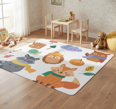 Vinyl teppich tiere herbstblumen und tiere - TenStickers