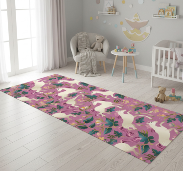Vinyl teppich tiere im pinken blumenpferde-design - TenStickers