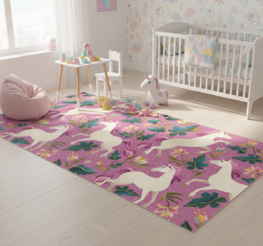 Vinyl teppich tiere im pinken floralen pferde-design - TenStickers